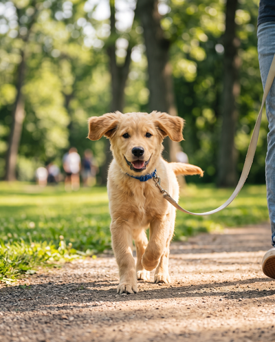 Young dog on a park walk